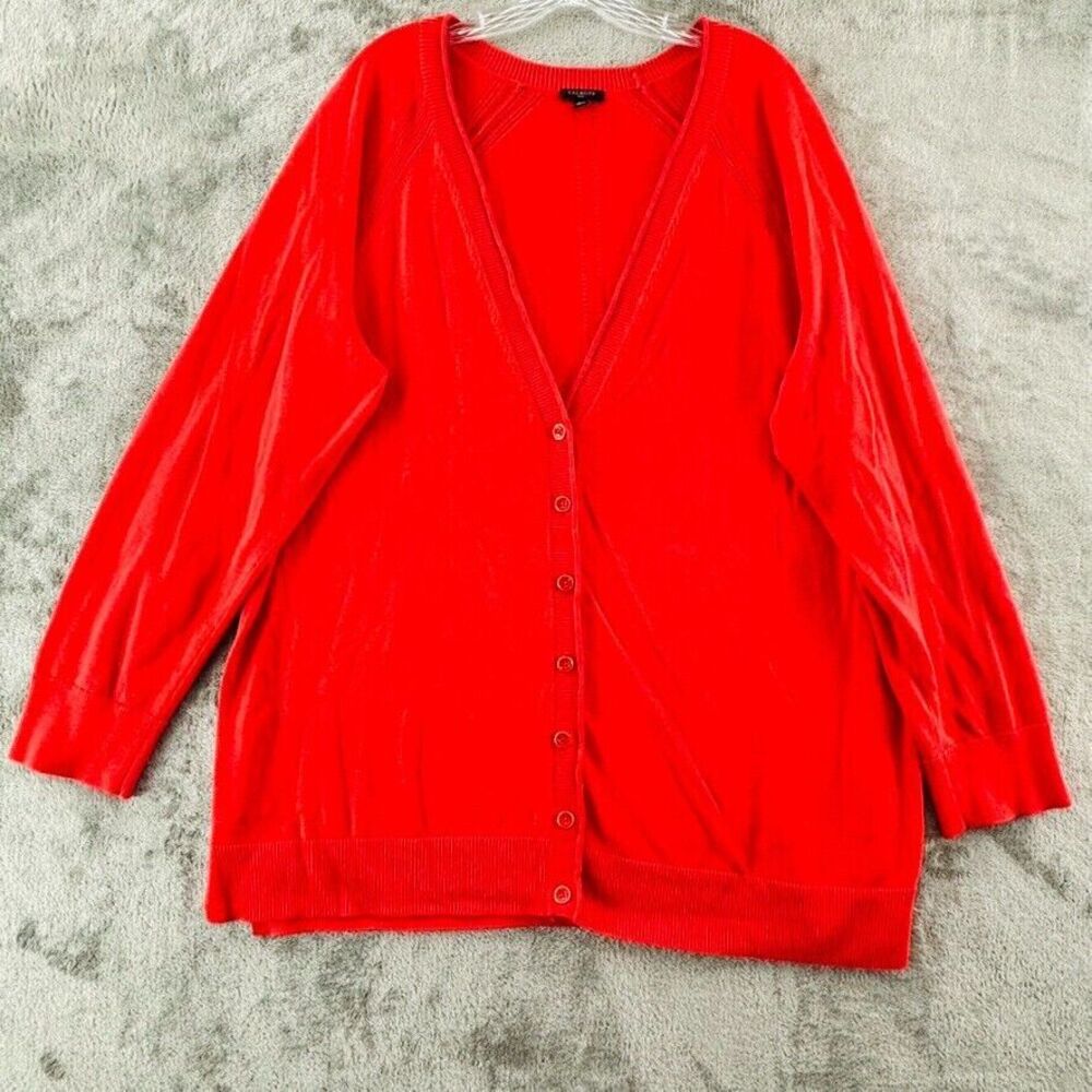 Talbots Cardigan Sweater Womens 2X Red Knit Button Front Long Sleeve Grandpa